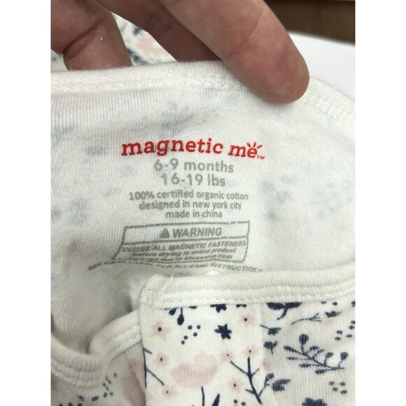 Magnetic Me Magnetic Footie Pajama Sleeper Size 6-9 Months Floral Organic Cotton - Picture 4 of 4
